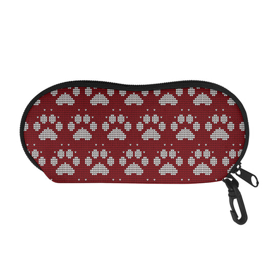 Red And White Paw Knitted Pattern Print Glasses Case