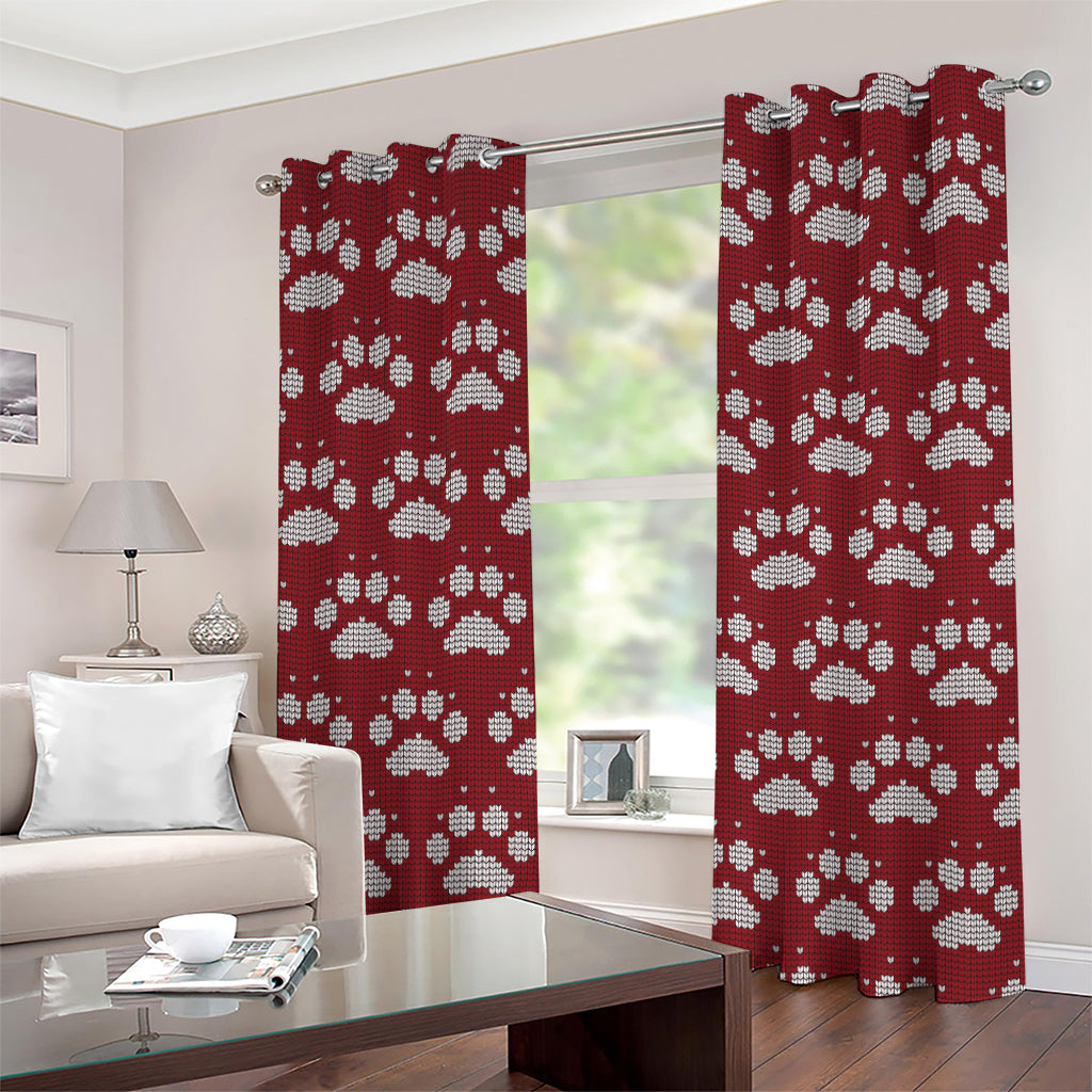 Red And White Paw Knitted Pattern Print Grommet Curtains