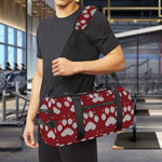 Red And White Paw Knitted Pattern Print Gym Bag