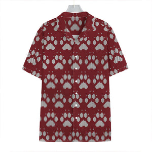 Red And White Paw Knitted Pattern Print Hawaiian Shirt