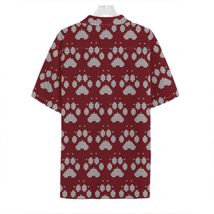 Red And White Paw Knitted Pattern Print Hawaiian Shirt