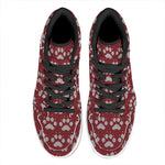 Red And White Paw Knitted Pattern Print High Top Leather Sneakers