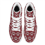 Red And White Paw Knitted Pattern Print High Top Leather Sneakers