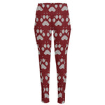 Red And White Paw Knitted Pattern Print High-Waisted Pocket Leggings