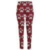 Red And White Paw Knitted Pattern Print High-Waisted Pocket Leggings