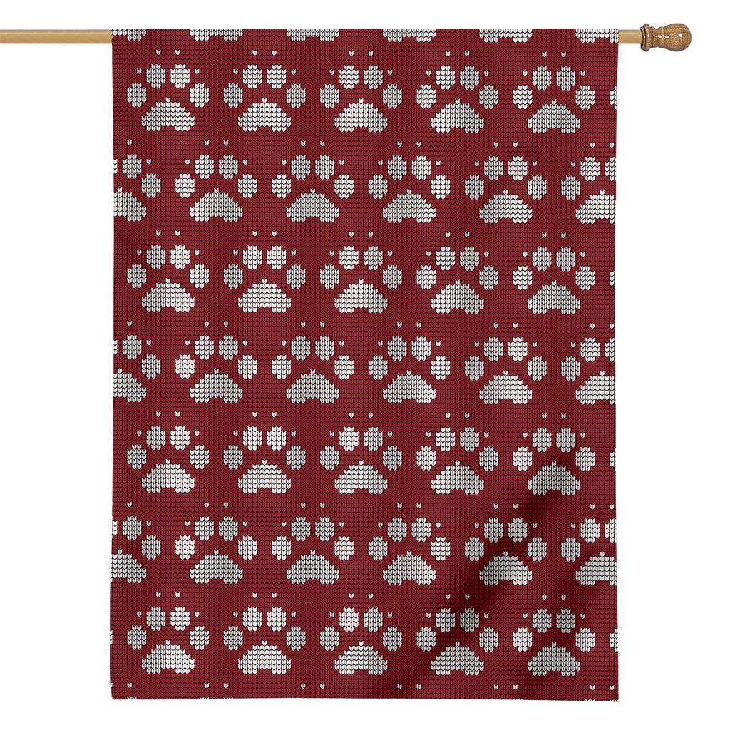 Red And White Paw Knitted Pattern Print House Flag