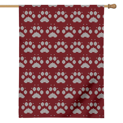 Red And White Paw Knitted Pattern Print House Flag