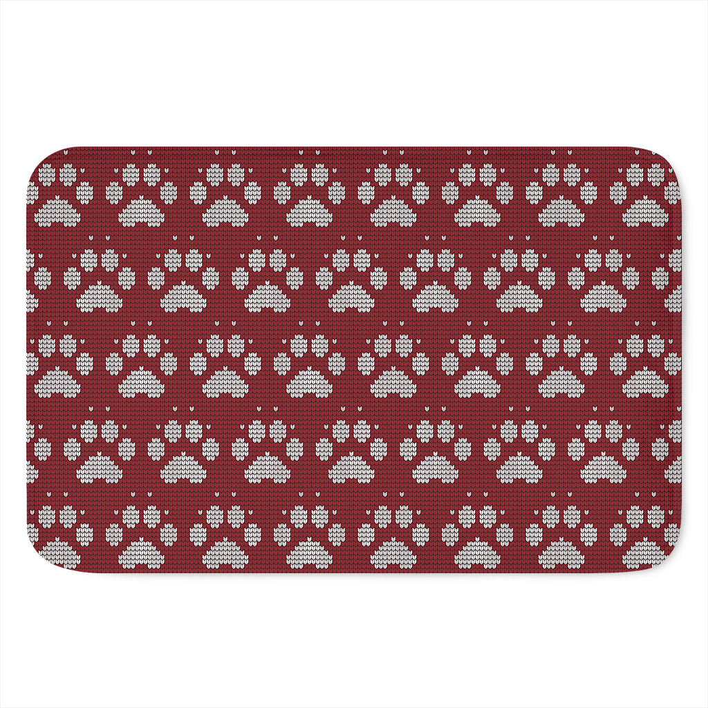 Red And White Paw Knitted Pattern Print Indoor Door Mat