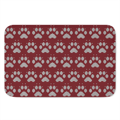 Red And White Paw Knitted Pattern Print Indoor Door Mat