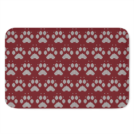 Red And White Paw Knitted Pattern Print Indoor Door Mat