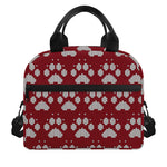 Red And White Paw Knitted Pattern Print Insulated Lunch Bag