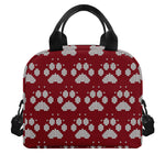 Red And White Paw Knitted Pattern Print Insulated Lunch Bag