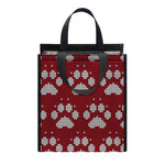 Red And White Paw Knitted Pattern Print Insulated Lunch Tote