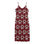 Red And White Paw Knitted Pattern Print Jersey Midi Cami Dress