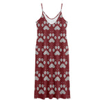 Red And White Paw Knitted Pattern Print Jersey Midi Cami Dress