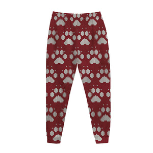 Red And White Paw Knitted Pattern Print Jogger Pants