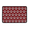 Red And White Paw Knitted Pattern Print Kitchen Mat