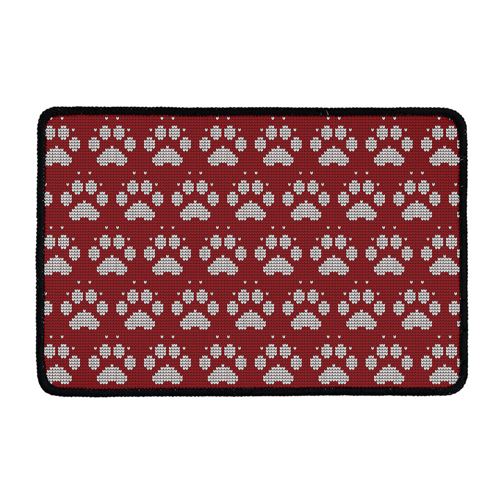 Red And White Paw Knitted Pattern Print Kitchen Mat