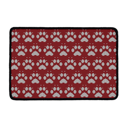 Red And White Paw Knitted Pattern Print Kitchen Mat
