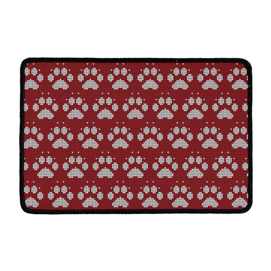 Red And White Paw Knitted Pattern Print Kitchen Mat