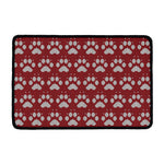 Red And White Paw Knitted Pattern Print Kitchen Mat