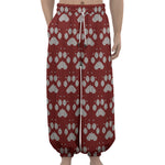 Red And White Paw Knitted Pattern Print Lantern Pants