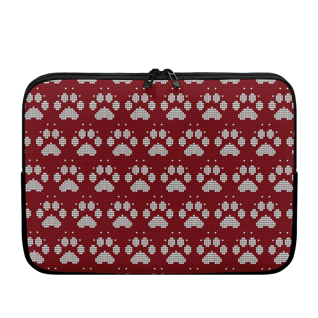 Red And White Paw Knitted Pattern Print Laptop Sleeve