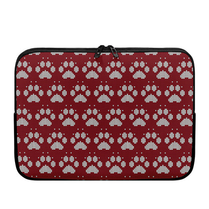 Red And White Paw Knitted Pattern Print Laptop Sleeve