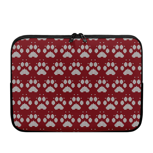 Red And White Paw Knitted Pattern Print Laptop Sleeve