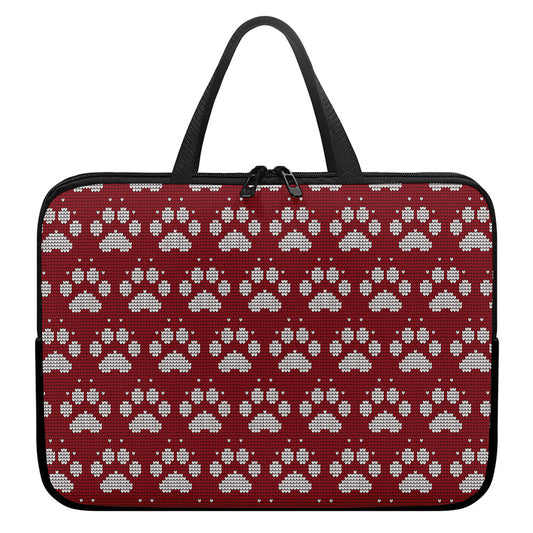 Red And White Paw Knitted Pattern Print Laptop Sleeve With Handle