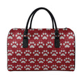 Red And White Paw Knitted Pattern Print Leather Duffel Bag