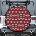 Red And White Paw Knitted Pattern Print Leather Spare Tire Cover