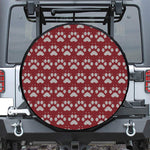 Red And White Paw Knitted Pattern Print Leather Spare Tire Cover