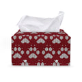 Red And White Paw Knitted Pattern Print Leather Tissue Box Cover