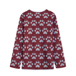 Red And White Paw Knitted Pattern Print Long Sleeve Short Coat