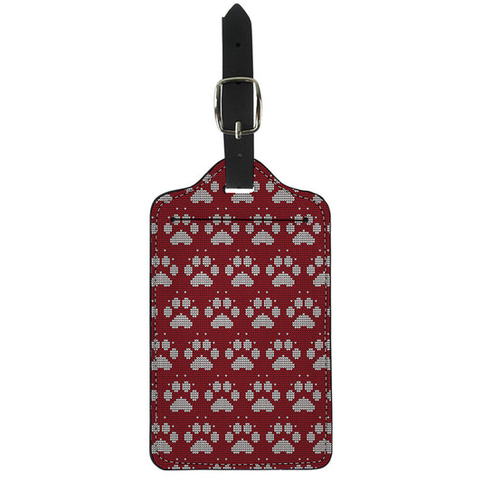 Red And White Paw Knitted Pattern Print Luggage Tag