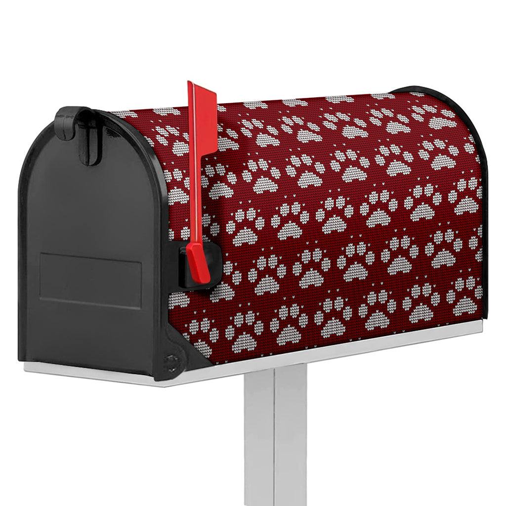 Red And White Paw Knitted Pattern Print Mailbox Cover