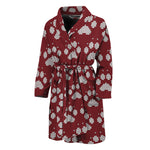 Red And White Paw Knitted Pattern Print Men's Bathrobe