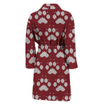 Red And White Paw Knitted Pattern Print Men's Bathrobe