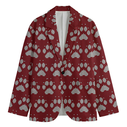 Red And White Paw Knitted Pattern Print Men's Blazer