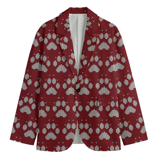 Red And White Paw Knitted Pattern Print Men's Blazer