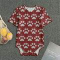 Red And White Paw Knitted Pattern Print Men's Bodysuit