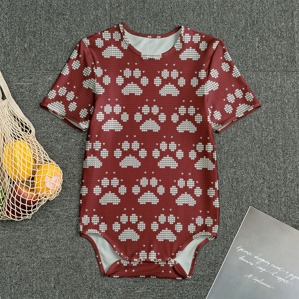 Red And White Paw Knitted Pattern Print Men's Bodysuit