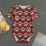 Red And White Paw Knitted Pattern Print Men's Bodysuit