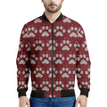 Red And White Paw Knitted Pattern Print Men's Bomber Jacket