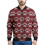 Red And White Paw Knitted Pattern Print Men's Bomber Jacket