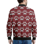 Red And White Paw Knitted Pattern Print Men's Bomber Jacket