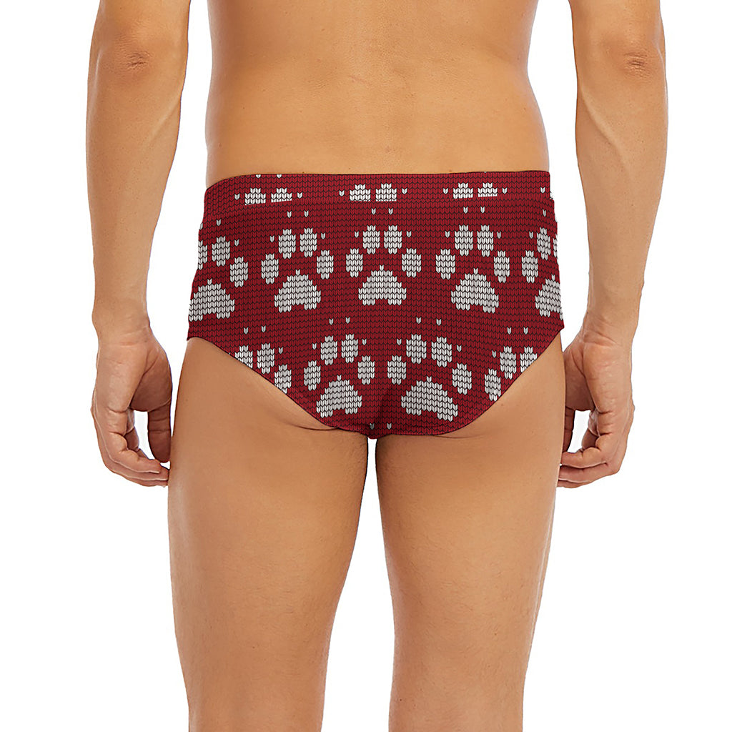 Red And White Paw Knitted Pattern Print Men's Briefs