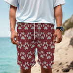 Red And White Paw Knitted Pattern Print Men's Cargo Shorts
