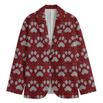 Red And White Paw Knitted Pattern Print Men's Cotton Blazer